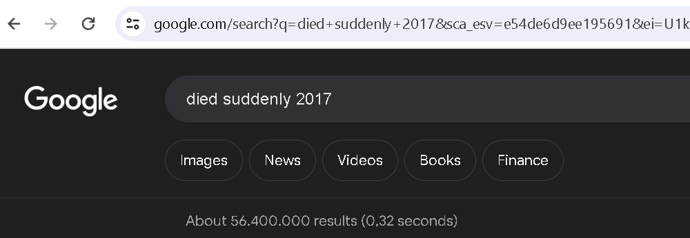 Google search on Died Suddenly 2017